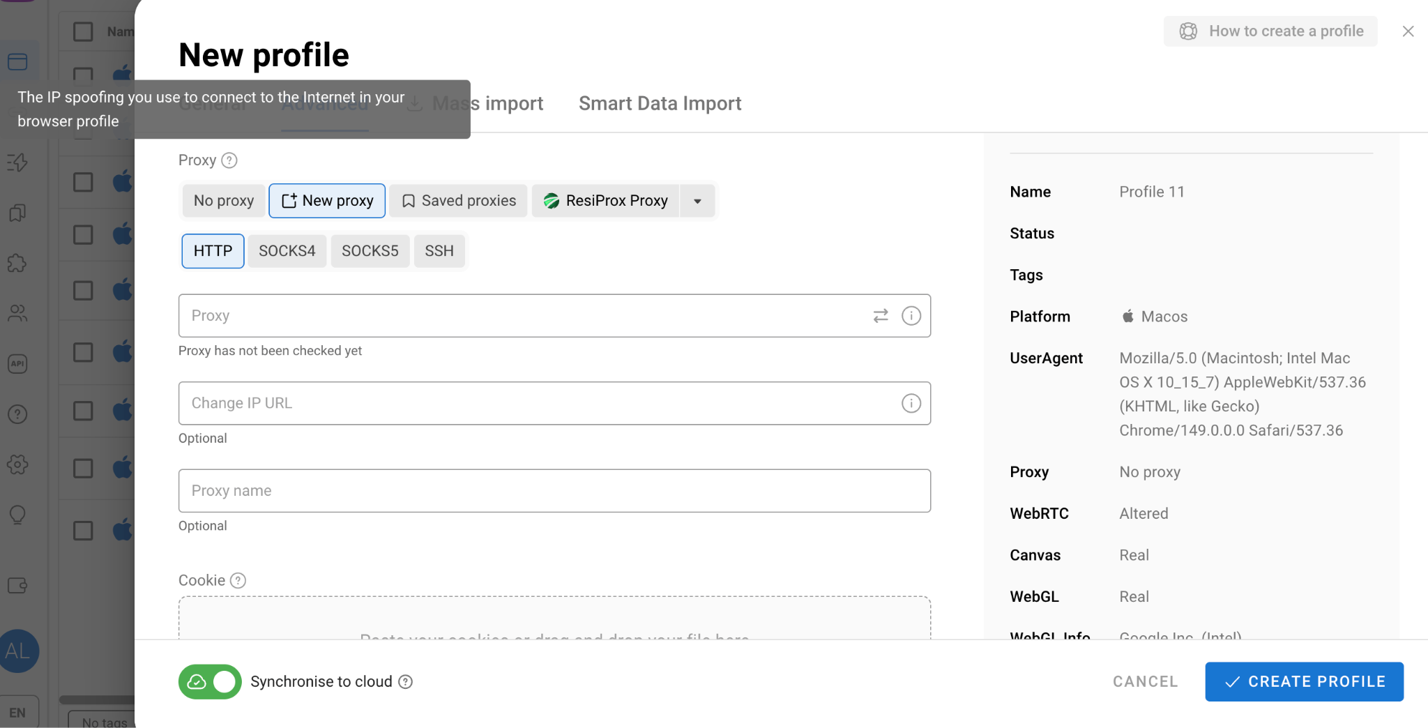 Attaching a new proxy while creating a profile in Dolphin Anty.
